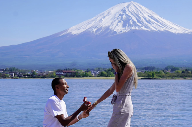 Eilish McColgan is engaged to boyfriend Michael Rimmer as he gets down on one knee in front of Mount Fuji in Japan