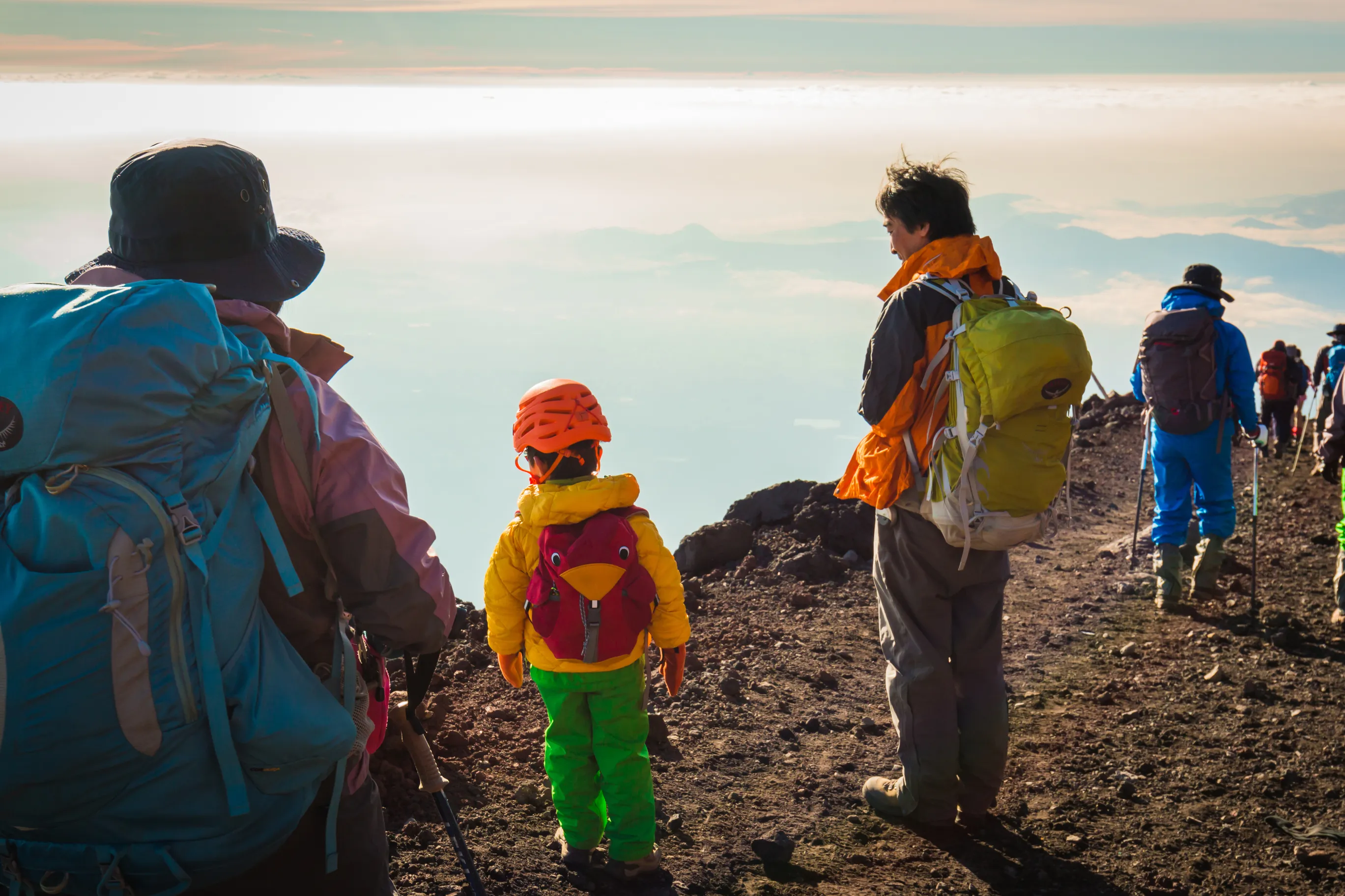 Hikers climbing Mt Fuji