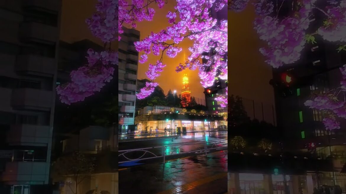 The cherry blossom under Tokyo Tower on a rainy night are just beautiful#CherryBlossoms#InMyFeelings