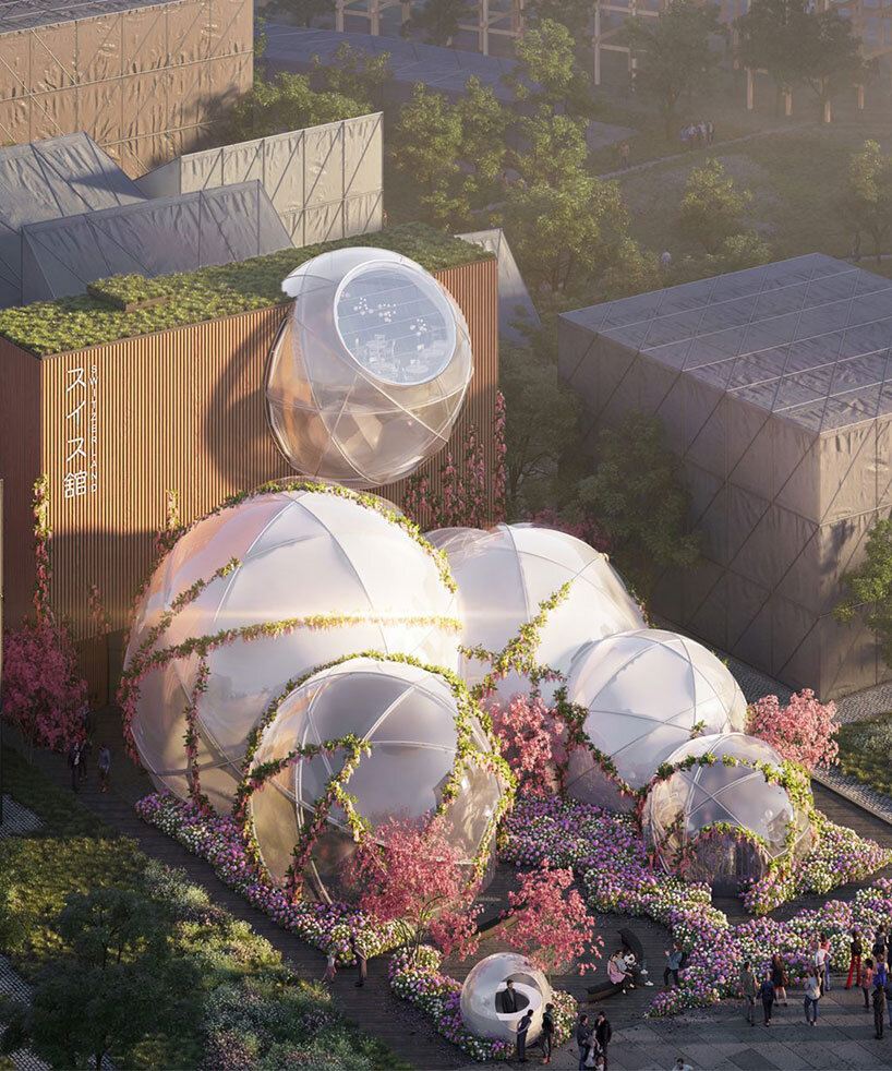 spherical swiss pavilion at expo 2025 osaka draws from floating bubbles