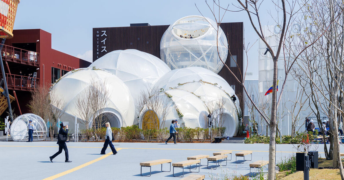 spherical swiss pavilion at expo 2025 osaka draws from floating bubbles