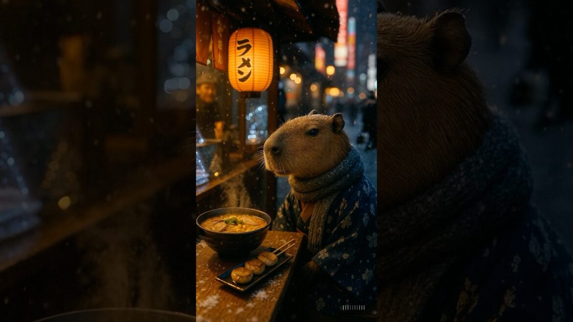 Capy in Sapporo 🇯🇵: Snowy Shrines, Ramen Nights, and Lantern Glow #short #capybara #SoraAI