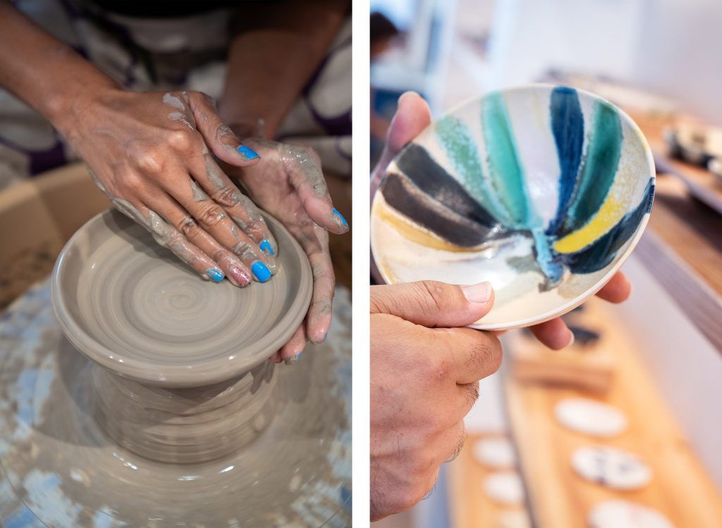 A glazed bowl in Kashogama pottery studio