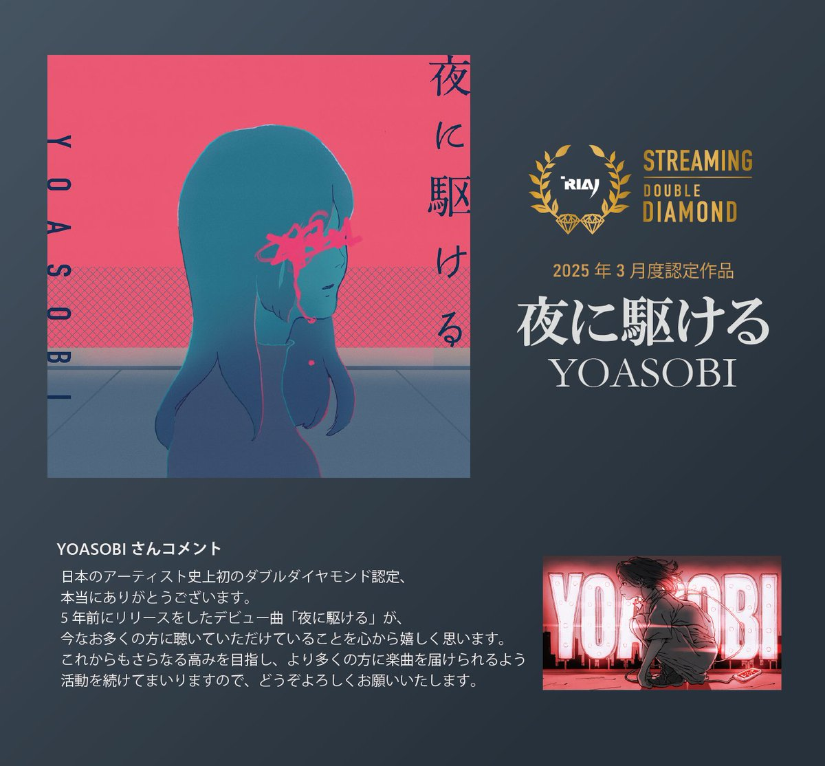 yoasobi song yoru ni kakeru hit double diamond