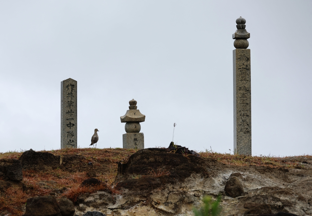 Civilian-built monuments for those who died there during World War II are pictured on the island of Iwo Jima, which is now officially called Ioto April 7, 2025. — Kim Kyung-hoon/Pool/AFP pic 
