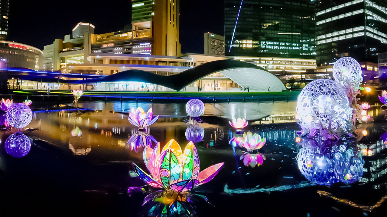 Umekita Park at night in winter 2024. (© Somese Naoto)