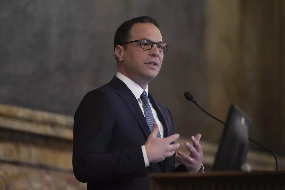 FILE - Pennsylvania Gov. Josh Shapiro delivers his budget address for the 2025-26 fiscal year to a joint session of the state House and Senate at the Capitol on Tuesday, Feb. 4, 2025, in Harrisburg, Pa. (AP Photo/Matt Rourke, File)