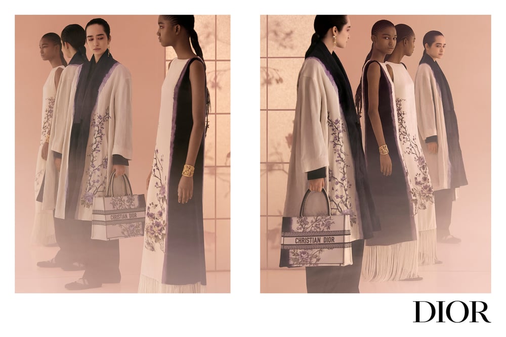 Signature looks with floral embroidery from Dior’s Fall 2025 campaign