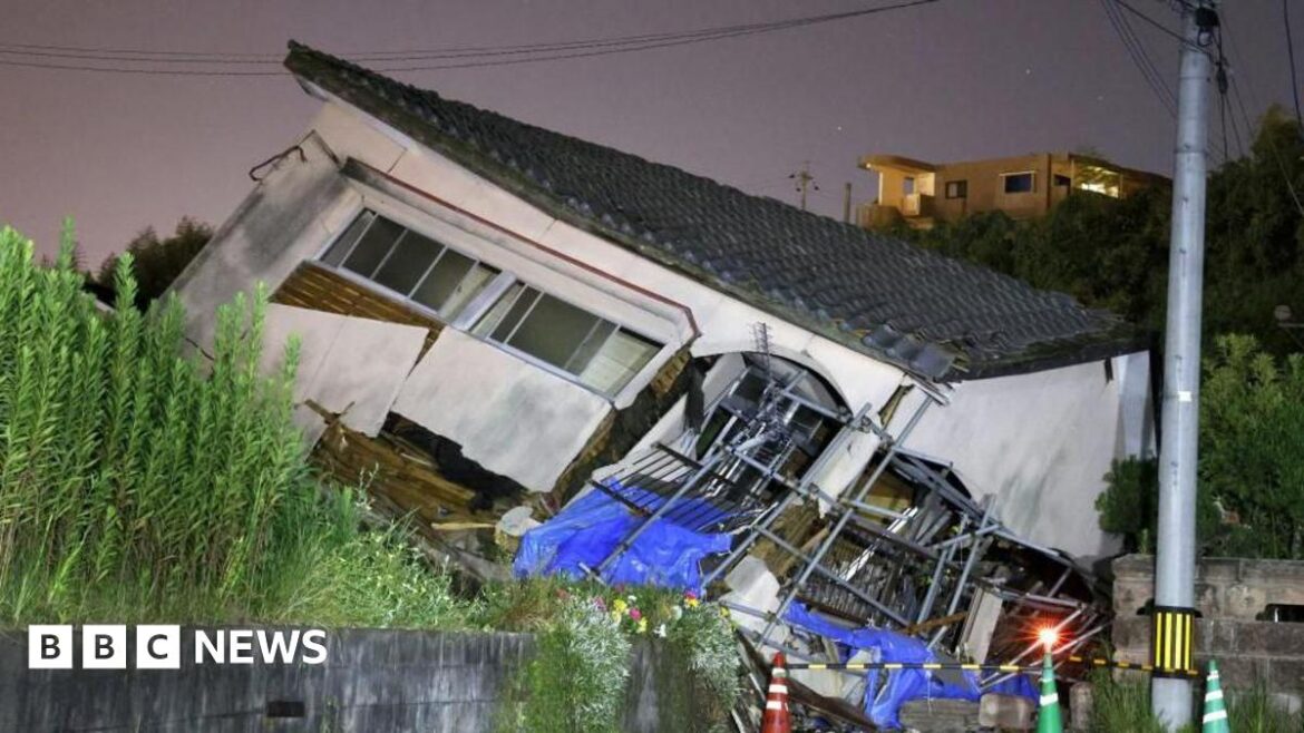 Collapsed house in Osaki town, Kagoshima prefecture, southwestern Japan