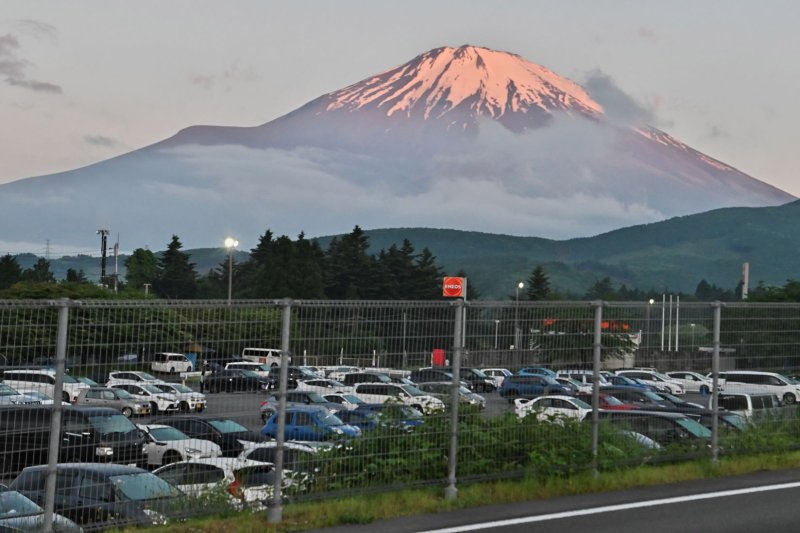 Mt. Fuji pictured in 2021 from the Fuji International Speedway in Oyama sporting its iconic snowcap in its full glory despite it being late May. File Photo by Keizo Mori/UPI