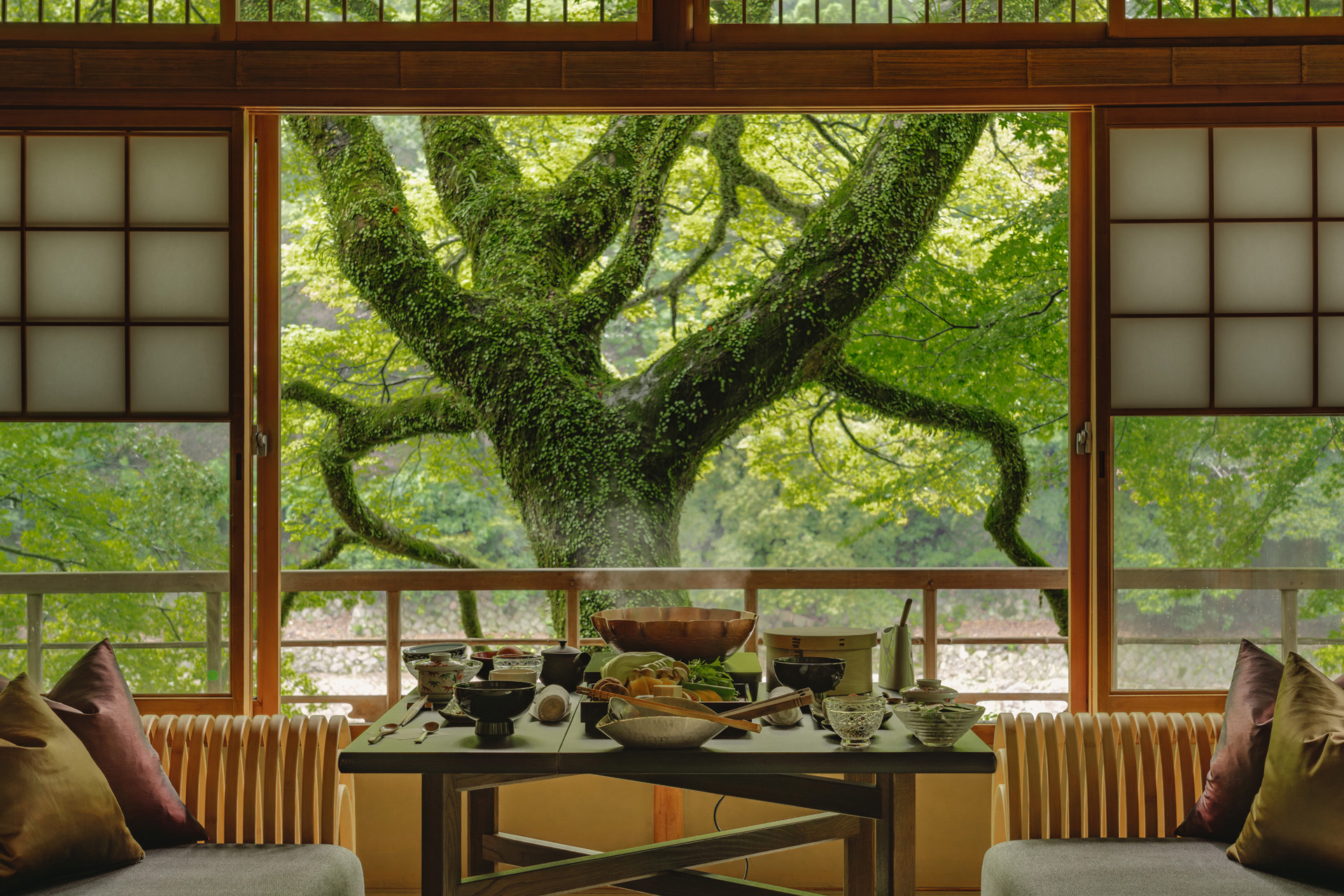 The Tsukihashi guest room set up for breakfast