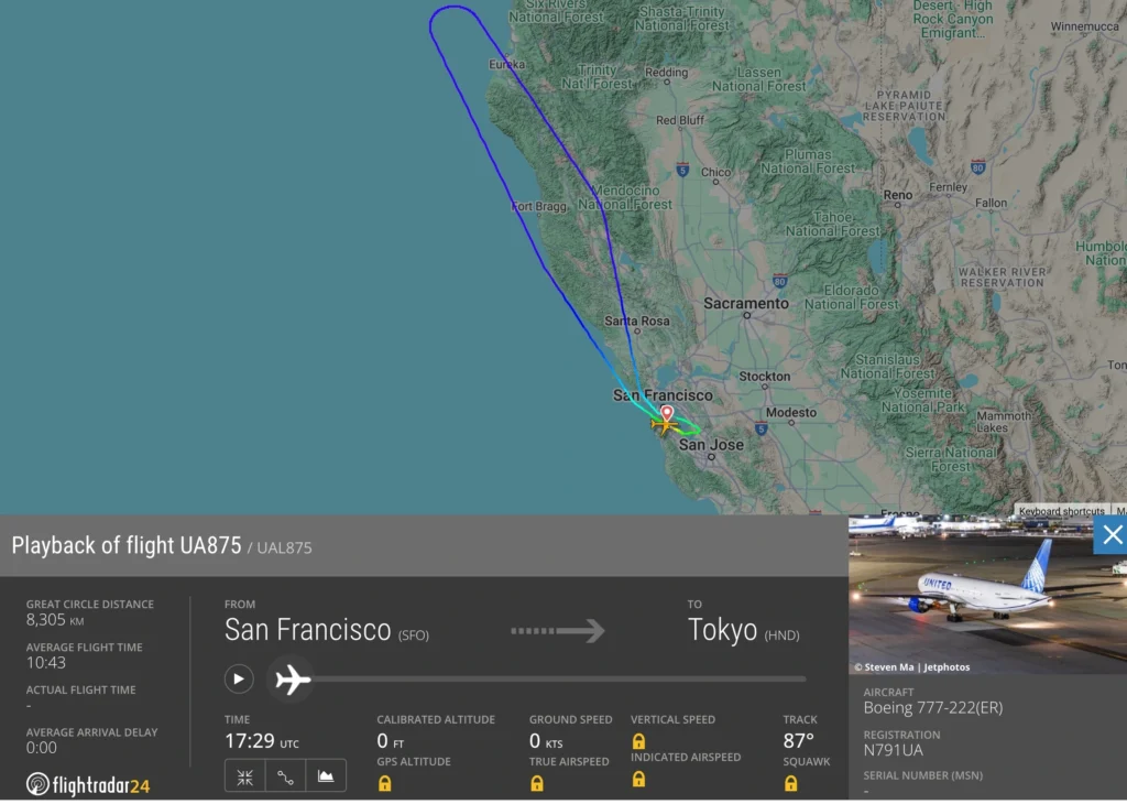 United Airlines San Francisco to Tokyo Flight Makes U-Turn