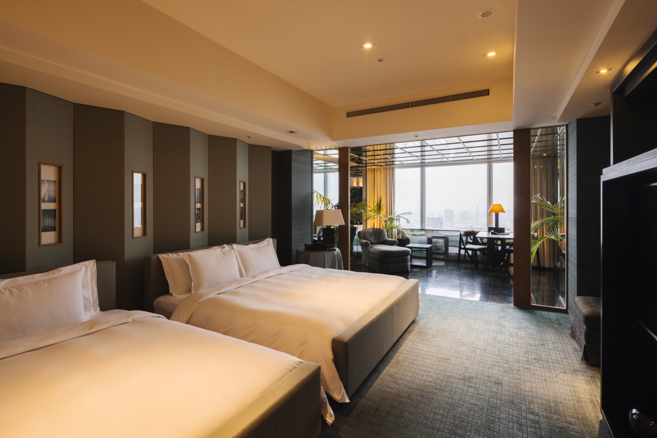 Bedroom of the garden-themed Presidential Suite