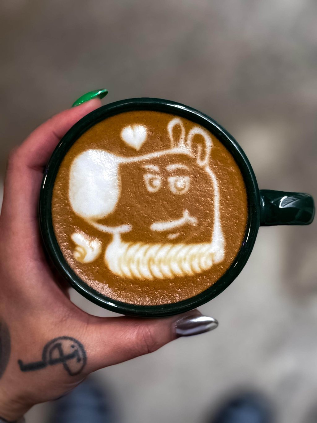 Chill Guy latte art by award-winning barista Ivy Lai. Photo: Handout