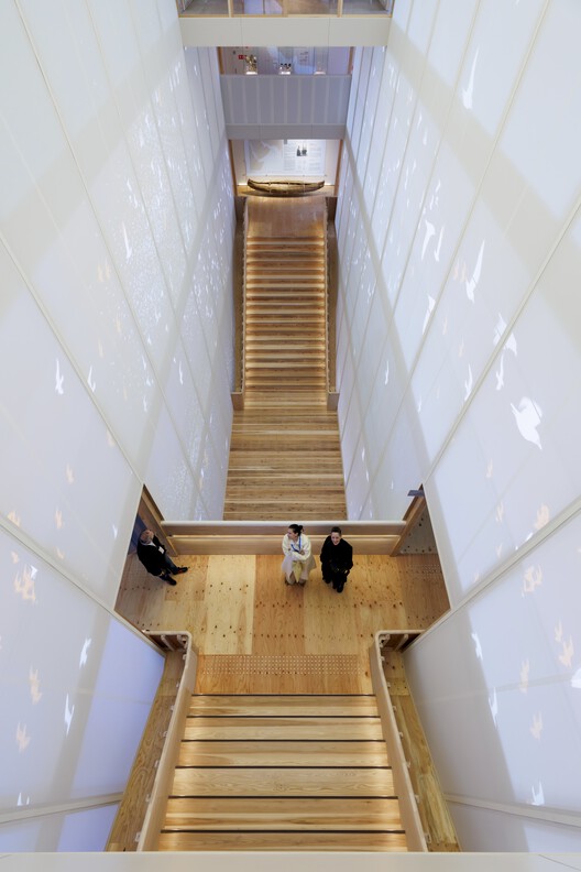Anatomy of a Dhow, Bahrain Pavilion Osaka Expo 2025 / Lina Ghotmeh Architecture - Interior Photography, Stairs, Wood, Lighting, Glass