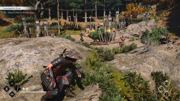 Naoe sneaking into a bandit camp in Assassin's Creed Shadows.