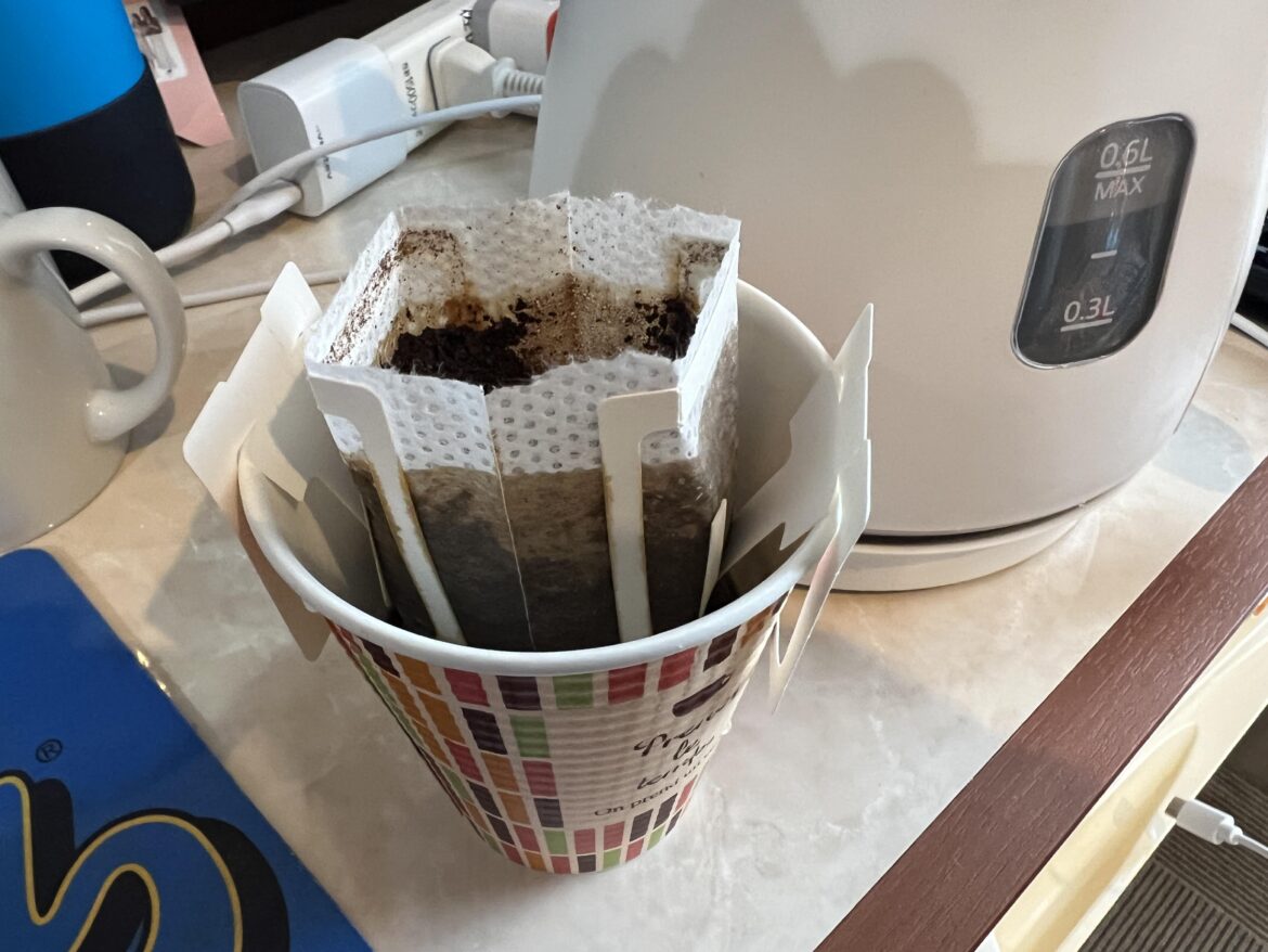 Japanese style drip coffee in my hotel room