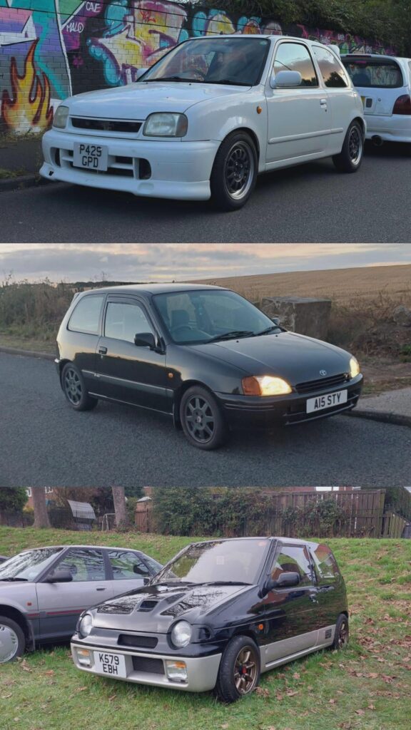 My three little nuggets, 1997 Nissan March, 1996 Toyota Starlet, 1993 Suzuki Alto Works