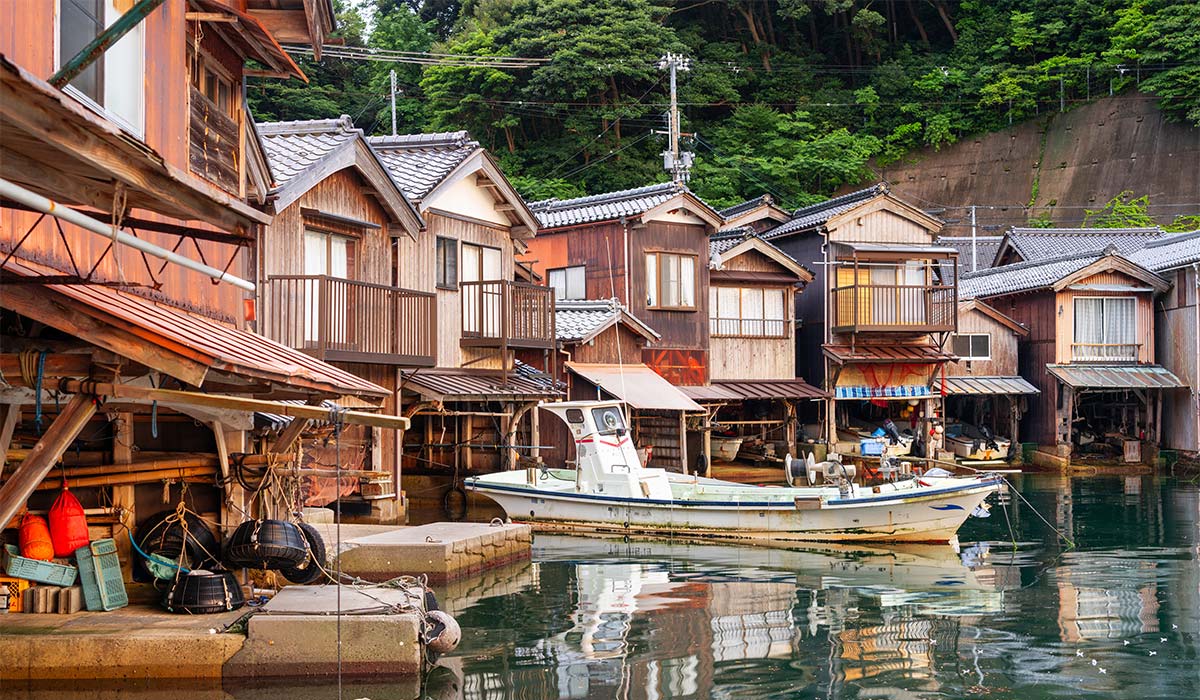 Kyoto, Japan at Ine Bay historic funaya boathouses at dusk. Pic: Shutterstock