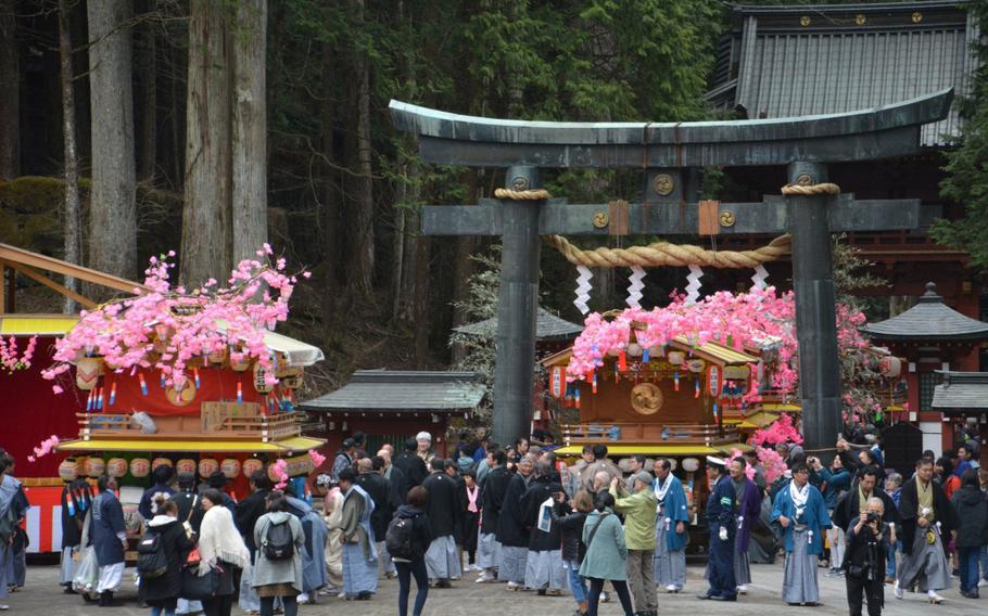 Visitors enjoying themselves at Nikko Futarasan Shrine.