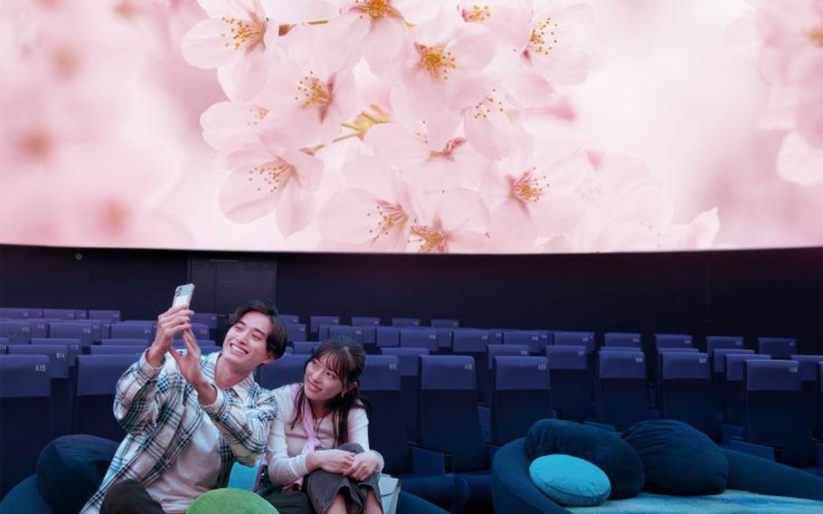 a couple enjoying takin photos in the planetarium.