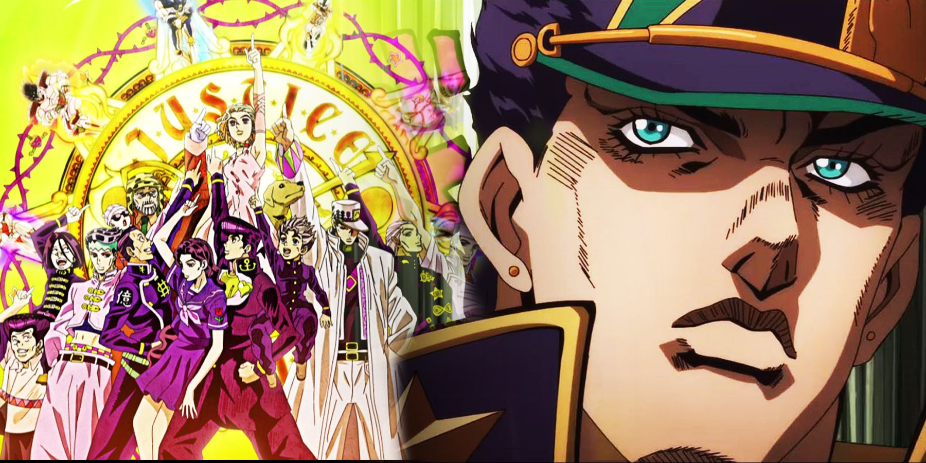 The main characters from the JoJo's Bizarre Adventure anime and Jotaro Kujo