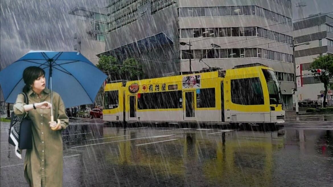 Heavy Rain In Kagoshima Japan. Walking In The Rain. Insomnia disappears instantly