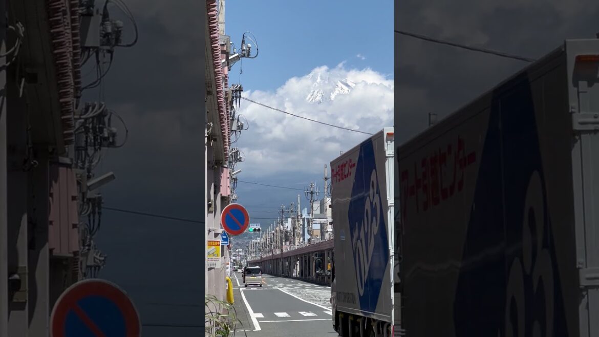 Shopping Street with Background of Mount Fuji in Fuji City, Shizuoka