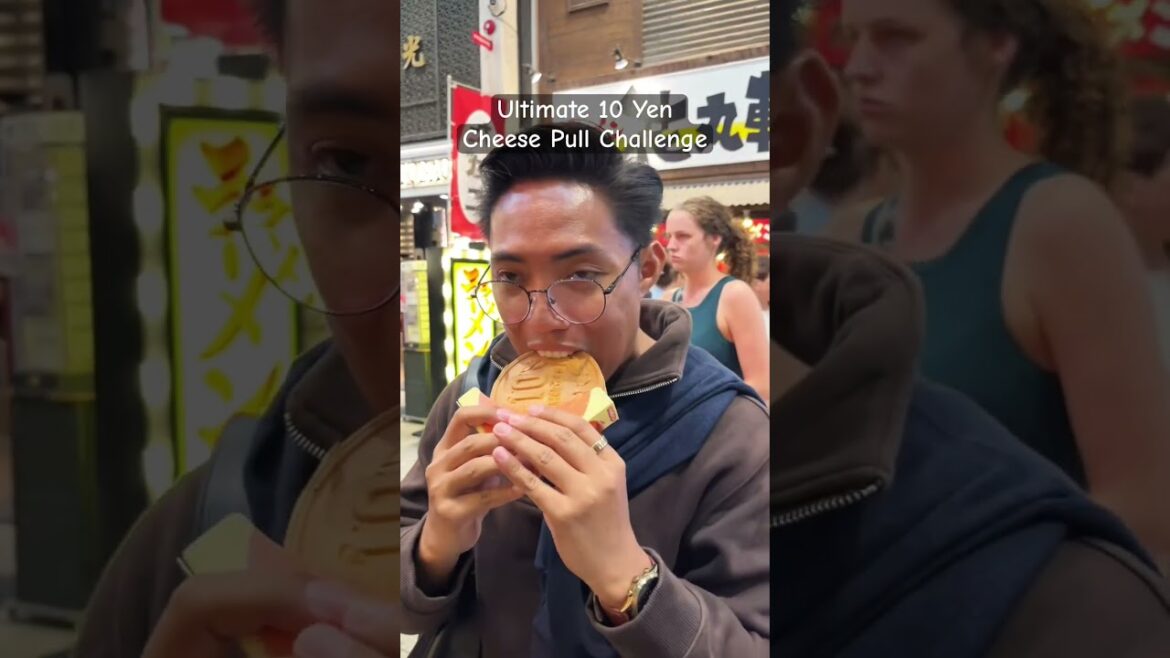 Trying the viral Osaka street food 10 Yen  cheese coin. #cheesepull #osakajapan #10yen #foodtrip
