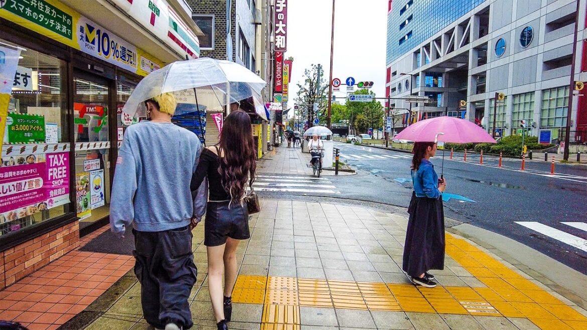 Rainy Day Walk in Osaka 🇯🇵 | Japan City Tour with Ambient Sounds 4k