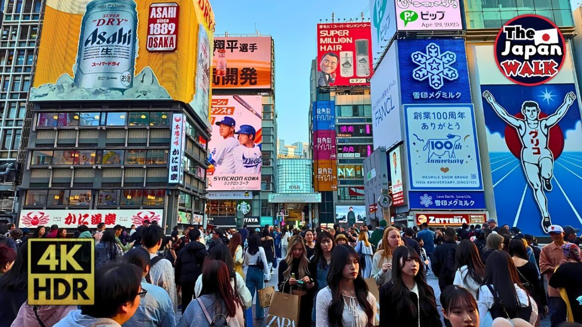 Golden Week in Dotonbori: Golden Hour in The Heart of Osaka | Walking Tour | 4K | HDR