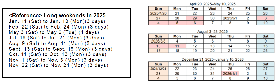 <Reference> Long weekends in 2025
