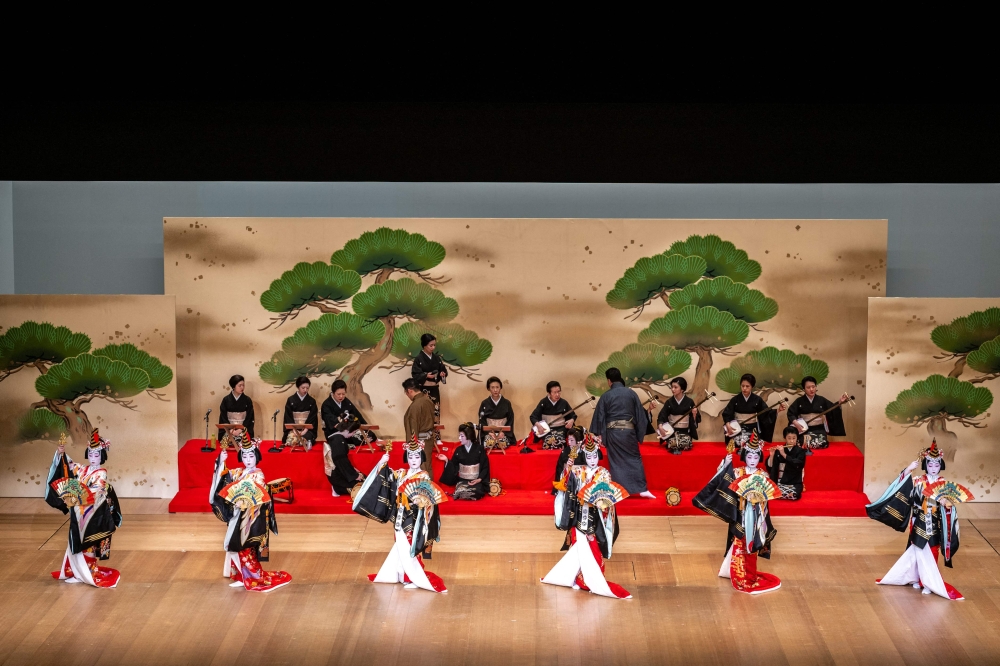 This picture taken on May 20, 2025 shows Shinbashi geishas rehearsing at the Shinbashi Enbujo Theatre before the 100th Azuma Odori festival in Tokyo. — AFP pic