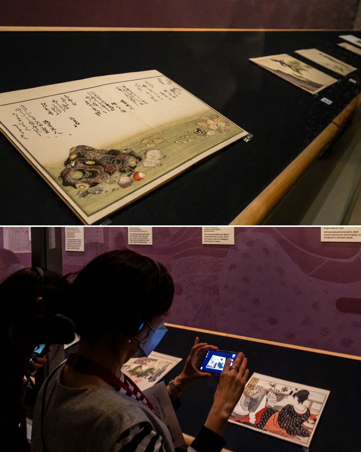 Illustrations for Shiohi no Tsuto (Ravicz Collection, Chiba City Museum of Art) (top) and Utamakura (owned by Uragami Sokyudō, Tokyo) by Kitagawa Utamaro. (© Nippon.com)