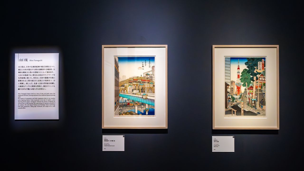 Yamaguchi Akira’s paintings depicting famous places blending Edo and Tokyo. (© Nippon.com)