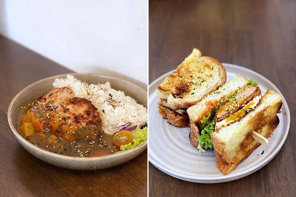 Japanese Curry Rice with Chicken Hanbagu (left). Kimchi Chicken Hanbagu Sando (right). — Pictures by CK Lim