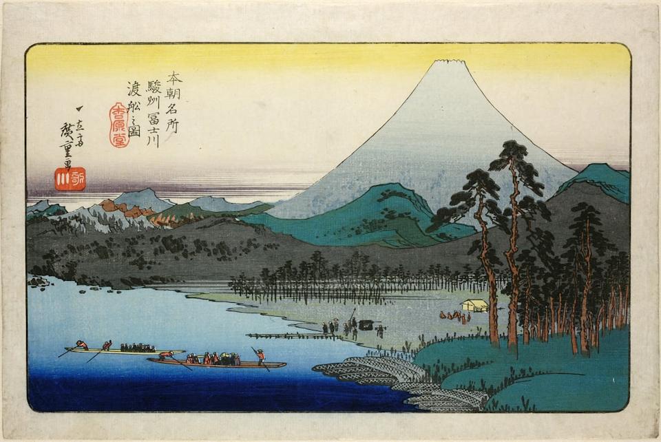Ferry on the Fuji River, Suruga Province from Famous Places in Japan (The Trustees of the British Museum)