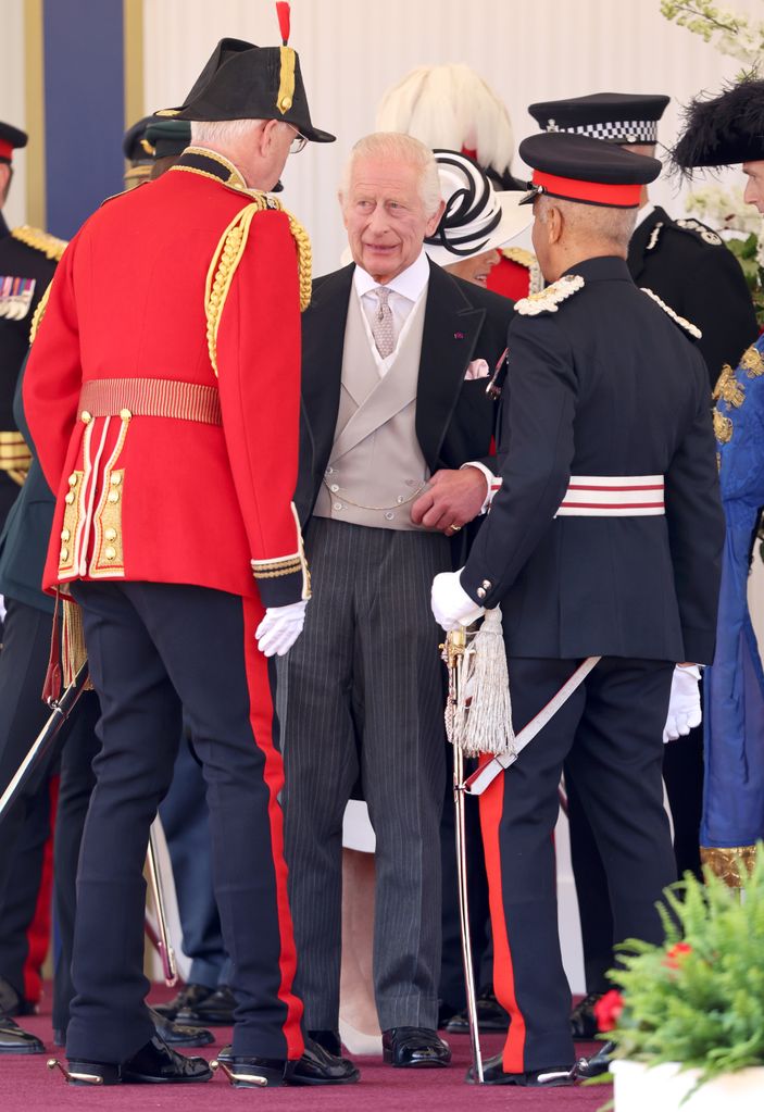 King Charles speaks to dignitaries ahead of the Ceremonial Welcome of Emperor Naruhito and Empress Masako of Japan