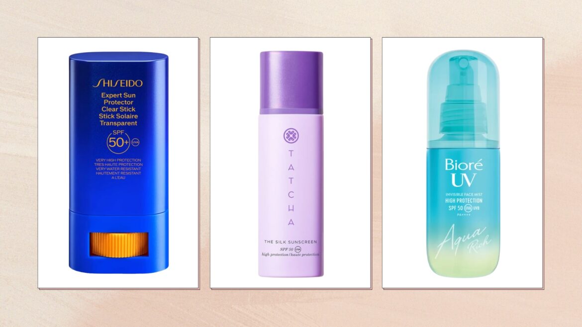 Is Japanese sunscreen the best out there? Our Beauty Editor explains why it’s better than most Collage of Japanese sunscreens (L-R) Shiseido Expert Sun Protector, Tatcha Silk Sunscreen and Biore UV, on a pink watercolour background