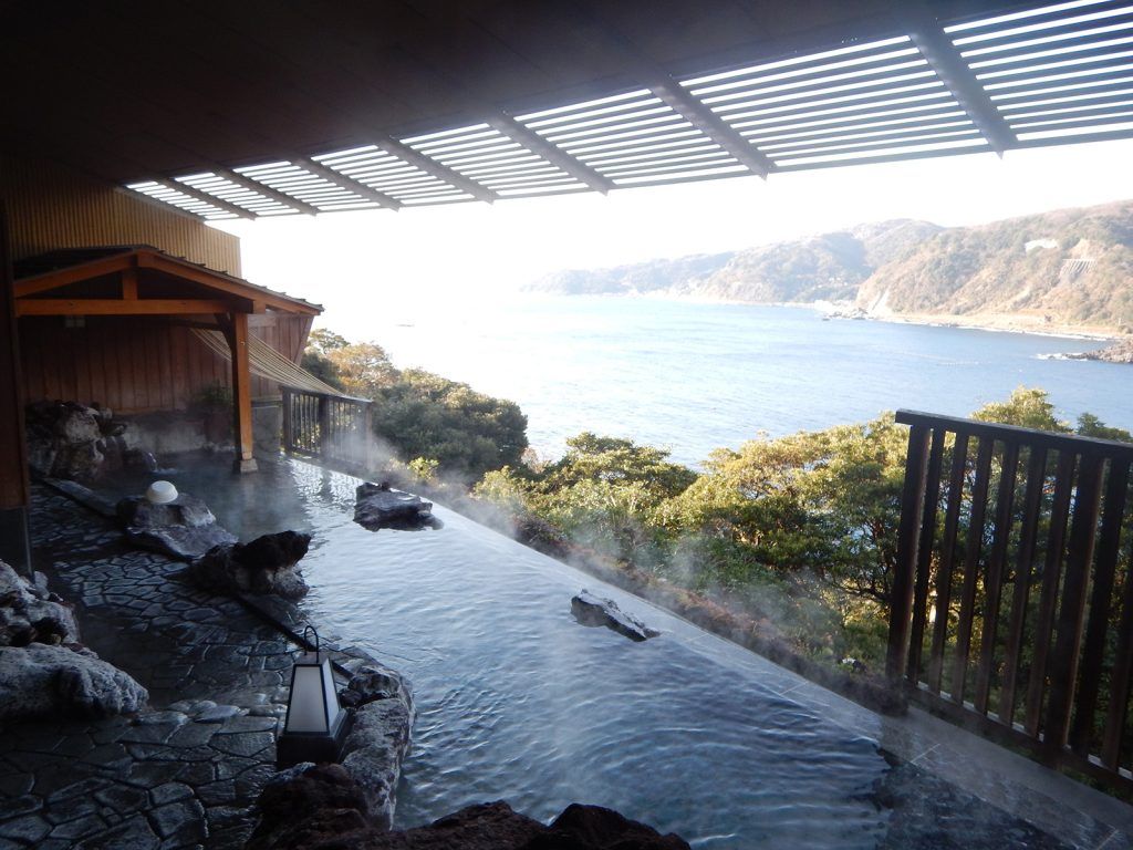 A beachfront rooftop onsen. Courtesy of Walk Japan