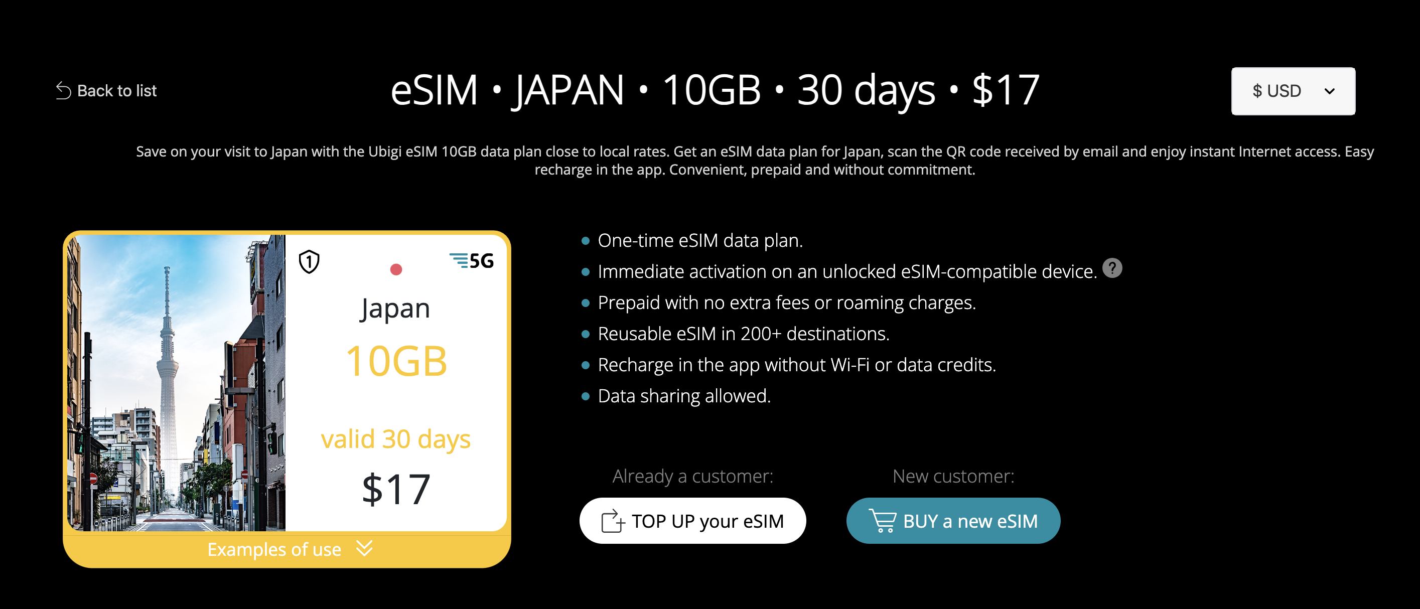 Ubigi esim Japan