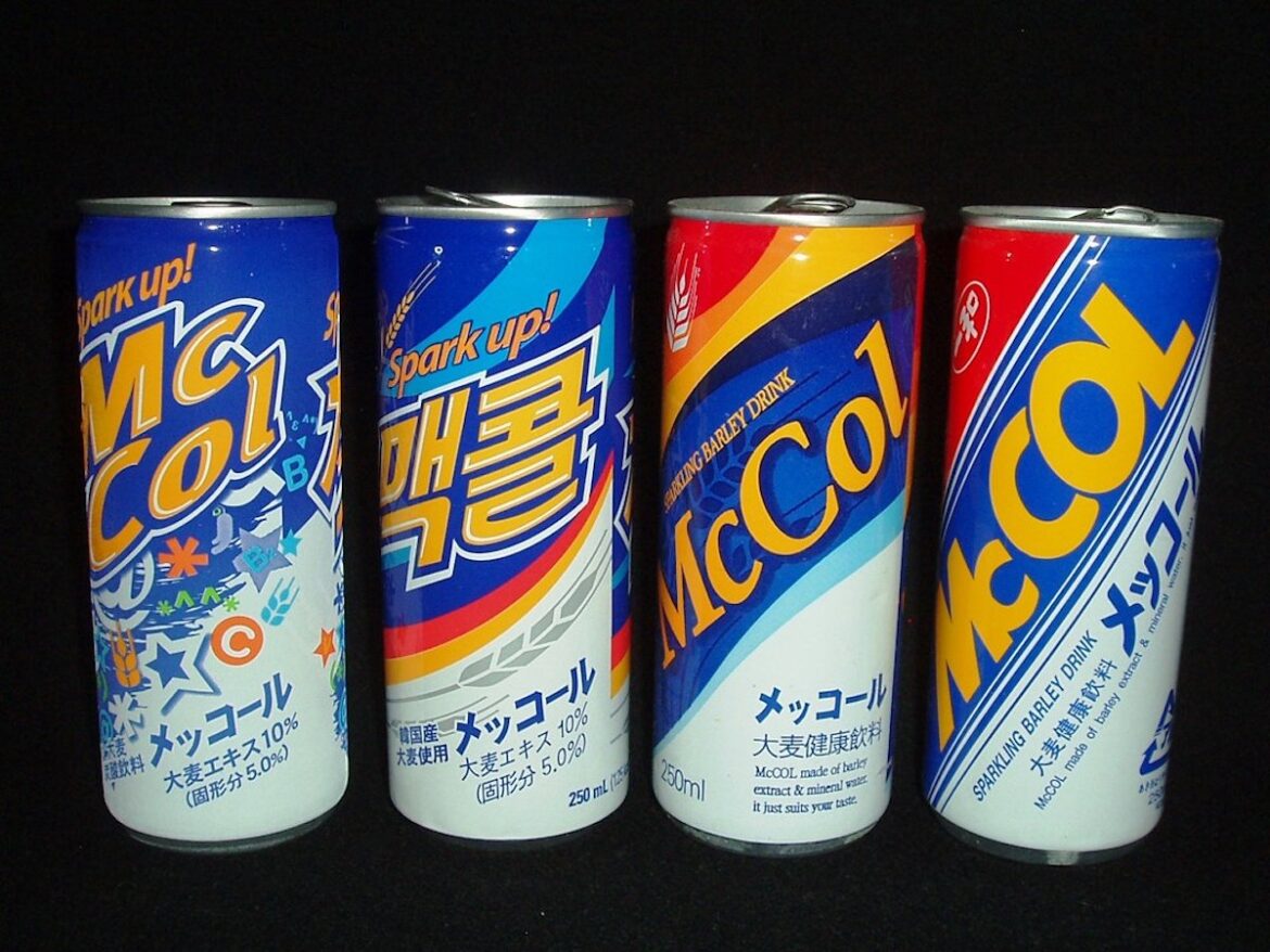 Four cans of McCol with Japanese labels