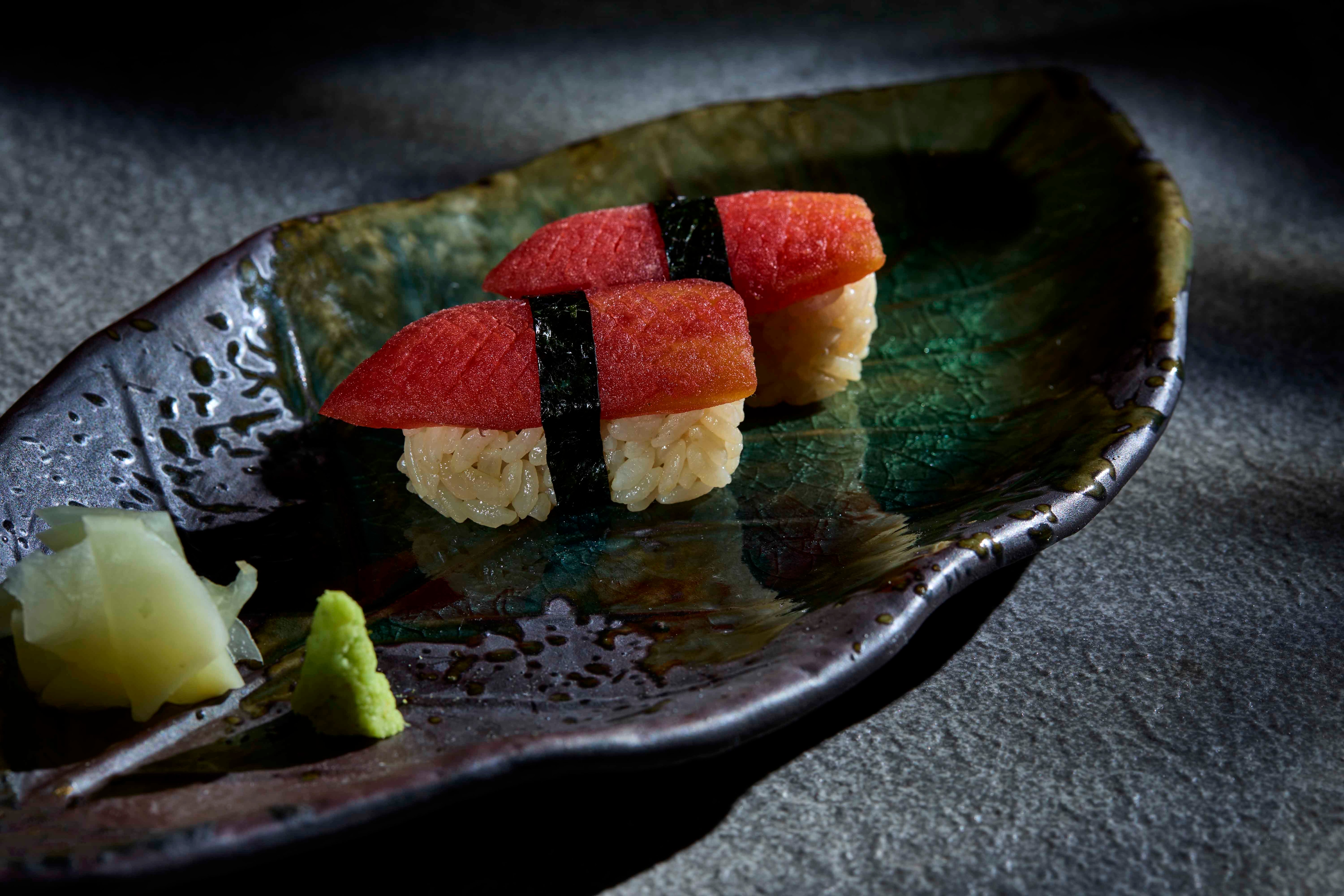 Nigiri with pickled tomato at Otoki in Mumbai. 