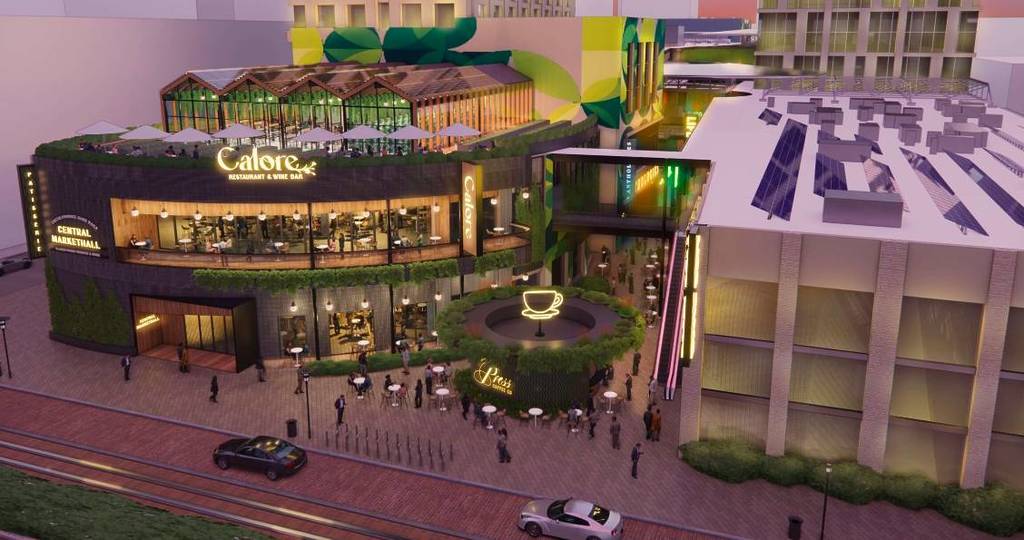 Image shows a rendering of GreenStreet from the street side. 