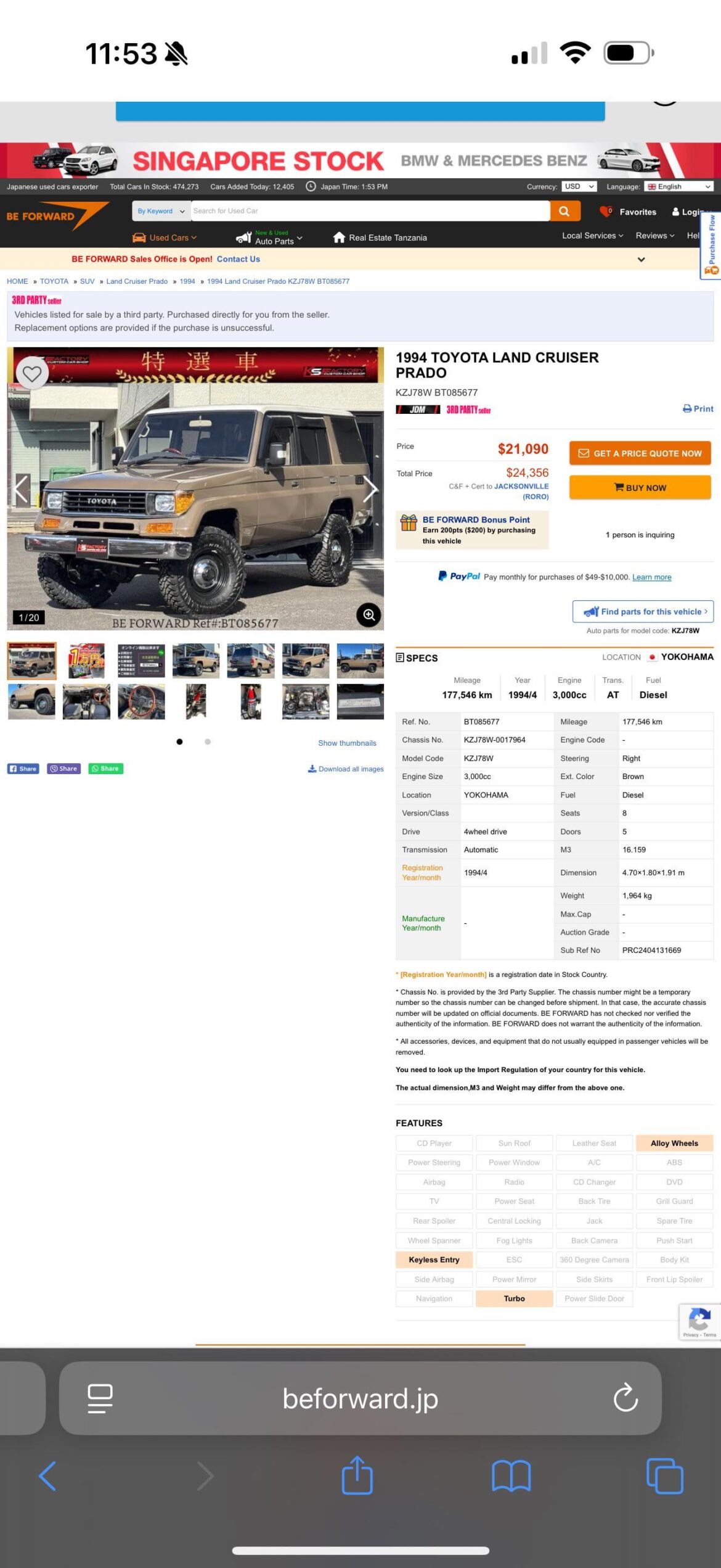 Agent VS Beforward for Importing Land Cruiser Prado