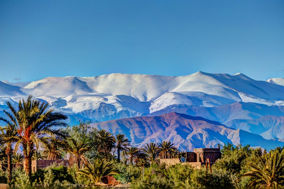 A sprawling view of the High Atlas Mountains from Skoura, Morocco.