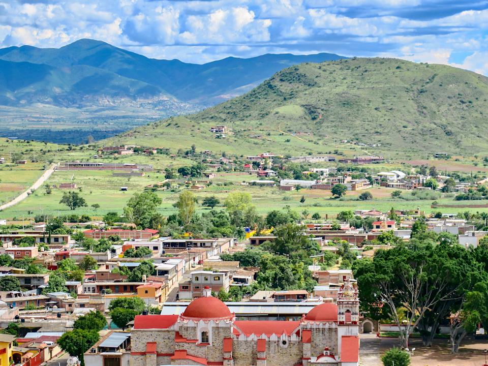 In Oaxaca, Mexico, the townscape against Teotitlan del Valle.