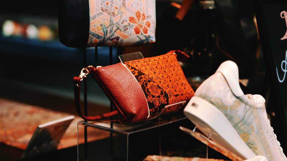 Tokyo Kimono Shoes also makes leather bags with kimono off-cuts. - Tokyo Kimono Shoes