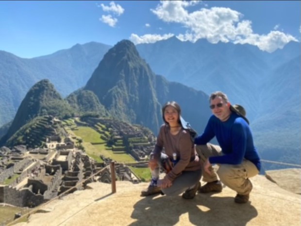 Kirk Murad and his wife Pattie Wu-Murad hiking in Peru. Pattie went missing on April 10, 2023 after setting out for a hike in Japan. 