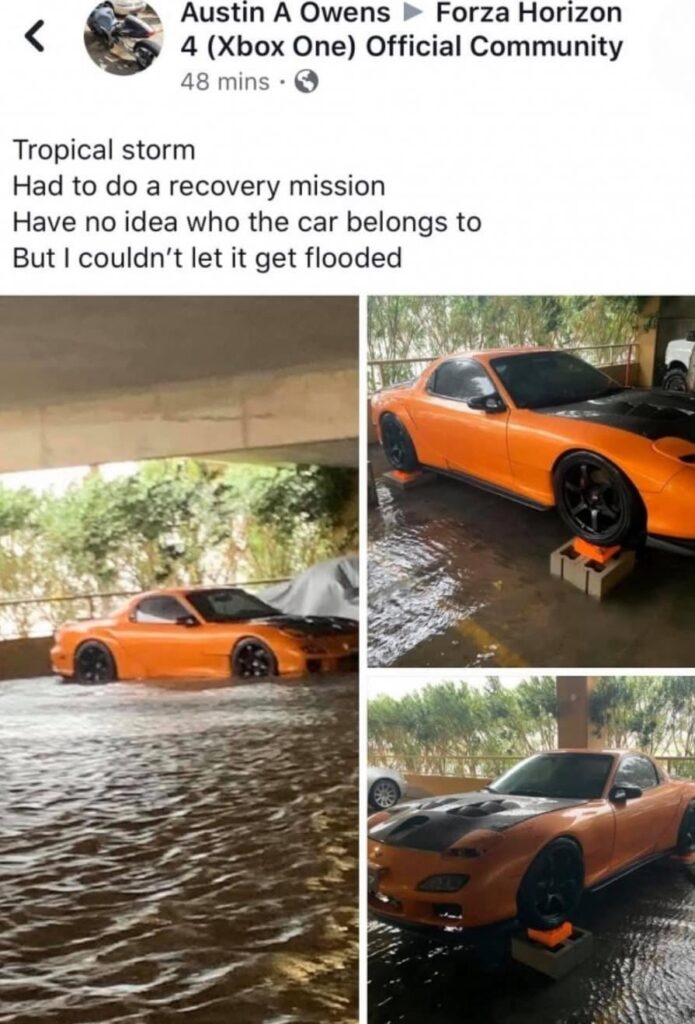 Stranger saves RX-7 from flood